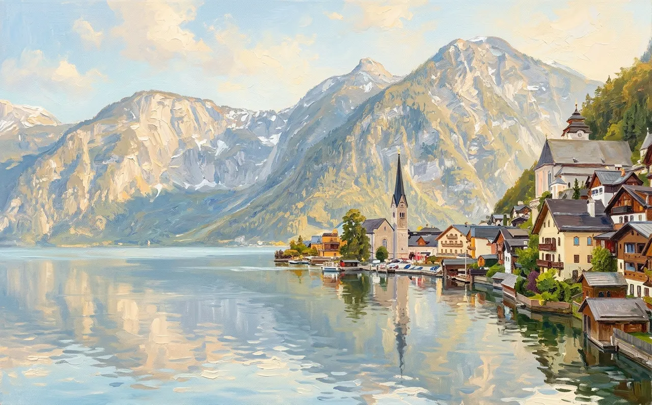 Hallstatt village on a lake in the Austrian Alps