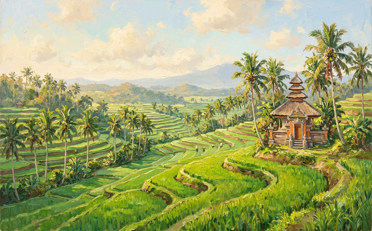 Green rice terraces in Ubud, Bali