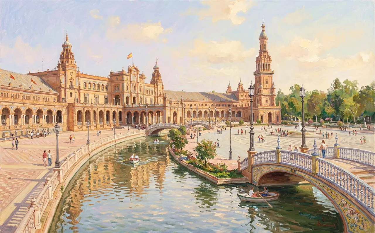 Plaza de España in Seville on a sunny day