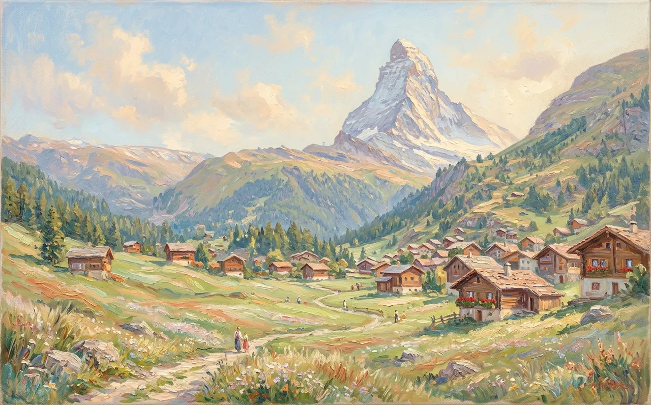 The Matterhorn above a Swiss alpine village