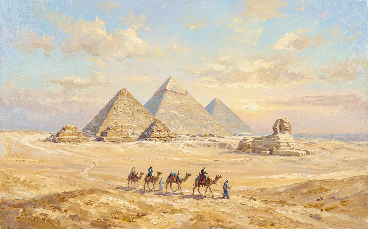 The Pyramids of Giza under a clear sky