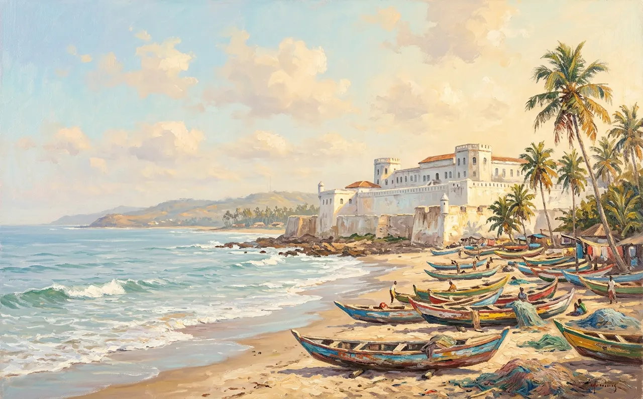 Coastline and fort in Ghana